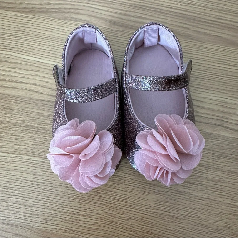 Baby Deer by Trimfoot Pink Glitter Dress Shoes with Flower size 2